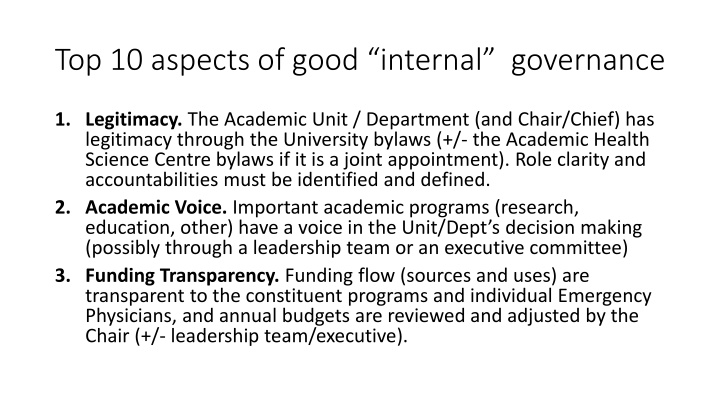 top 10 aspects of good internal governance