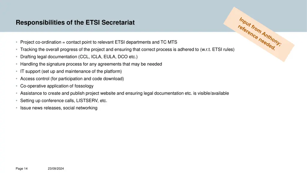 responsibilities of the etsi secretariat