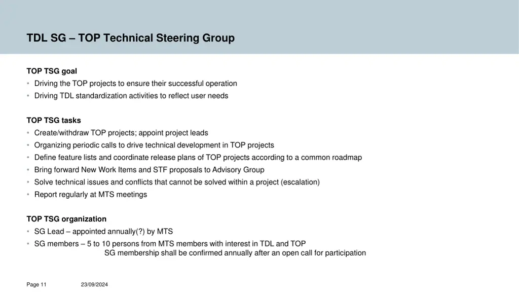 tdl sg top technical steering group