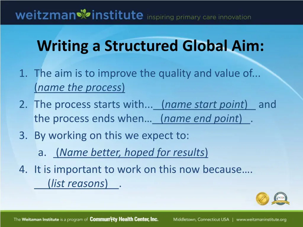 writing a structured global aim