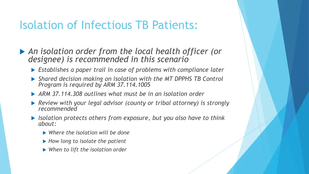 isolation of infectious tb patients