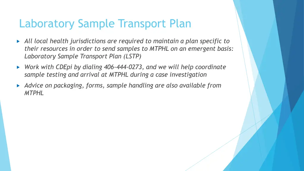 laboratory sample transport plan