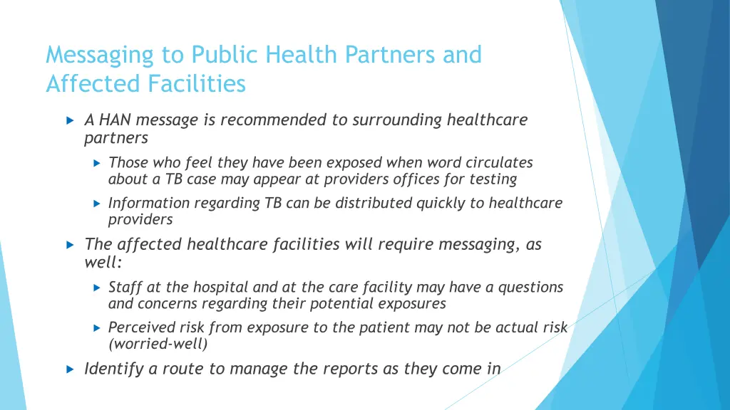 messaging to public health partners and affected