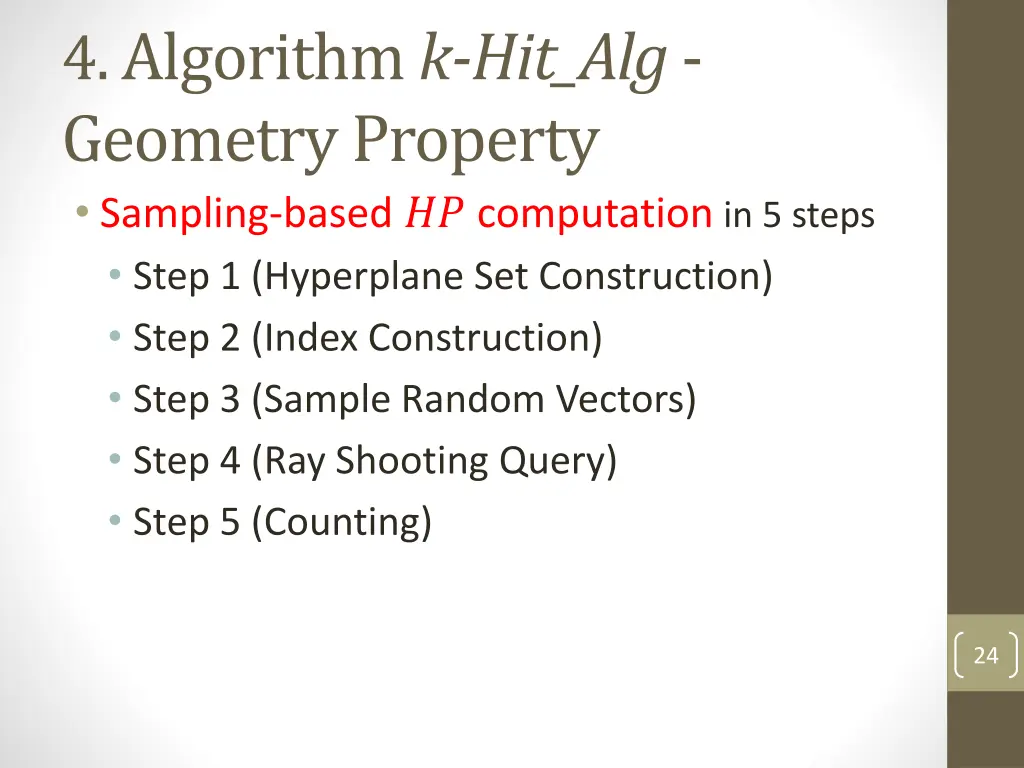 4 algorithm k hit alg geometry property sampling