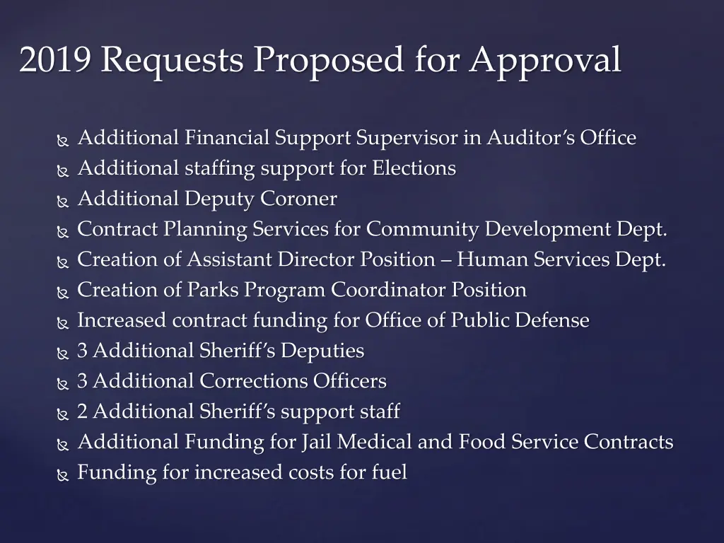 2019 requests proposed for approval