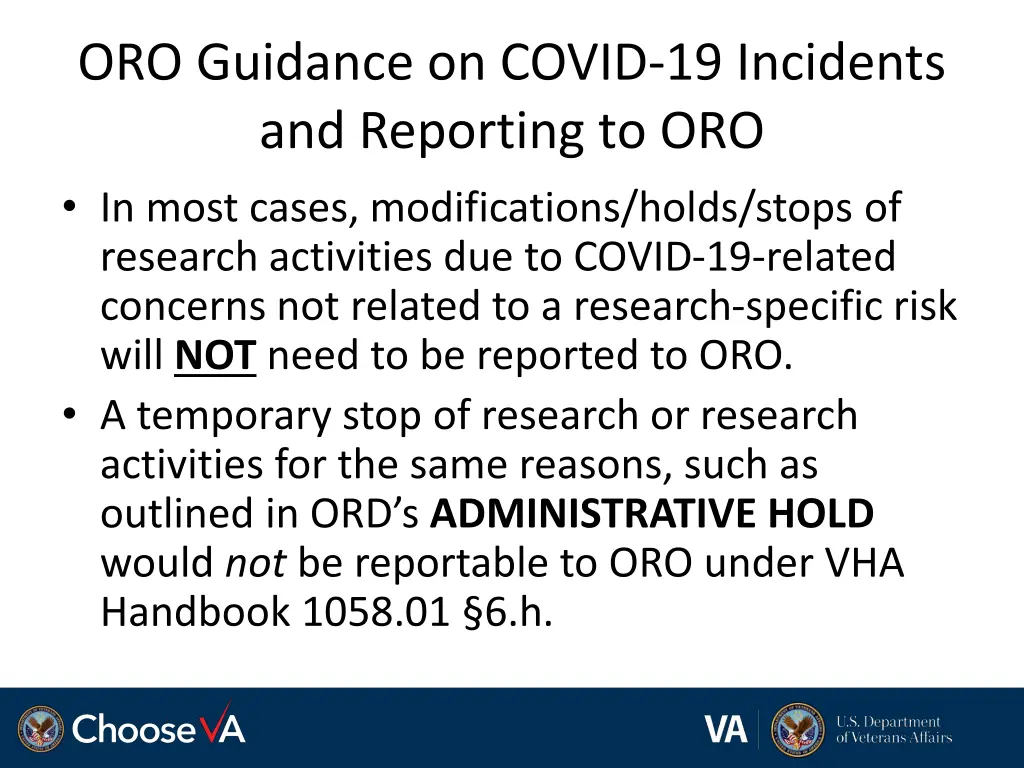 oro guidance on covid 19 incidents and reporting