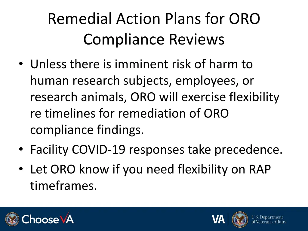 remedial action plans for oro compliance reviews