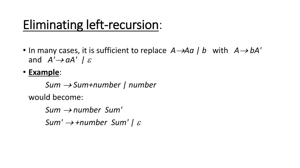 eliminating left eliminating left recursion