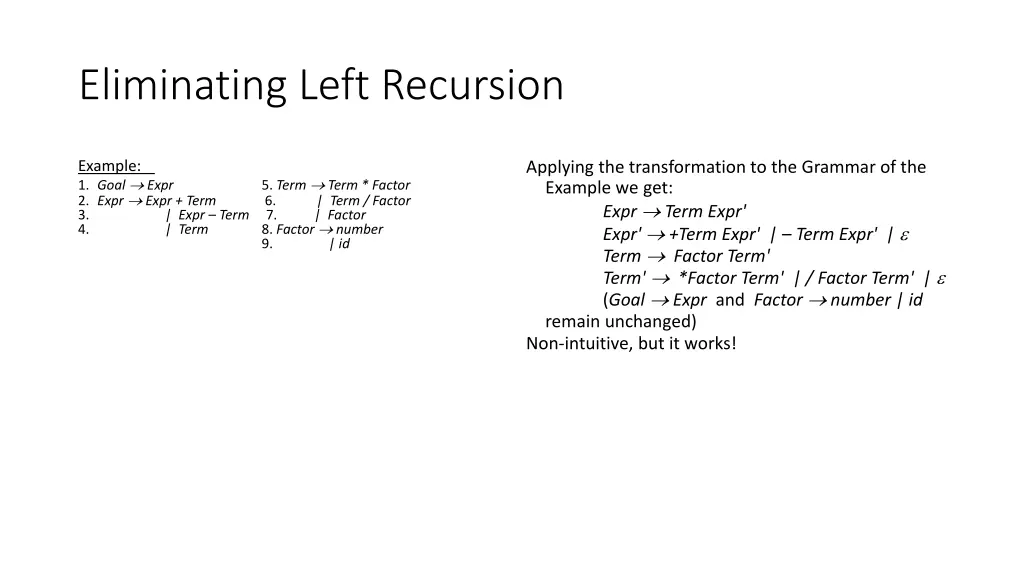 eliminating left recursion