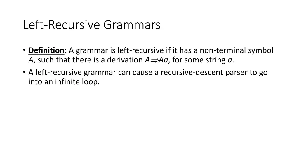 left recursive grammars