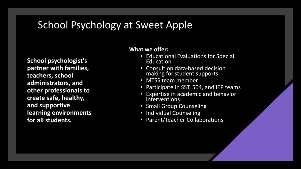 school psychology at sweet apple