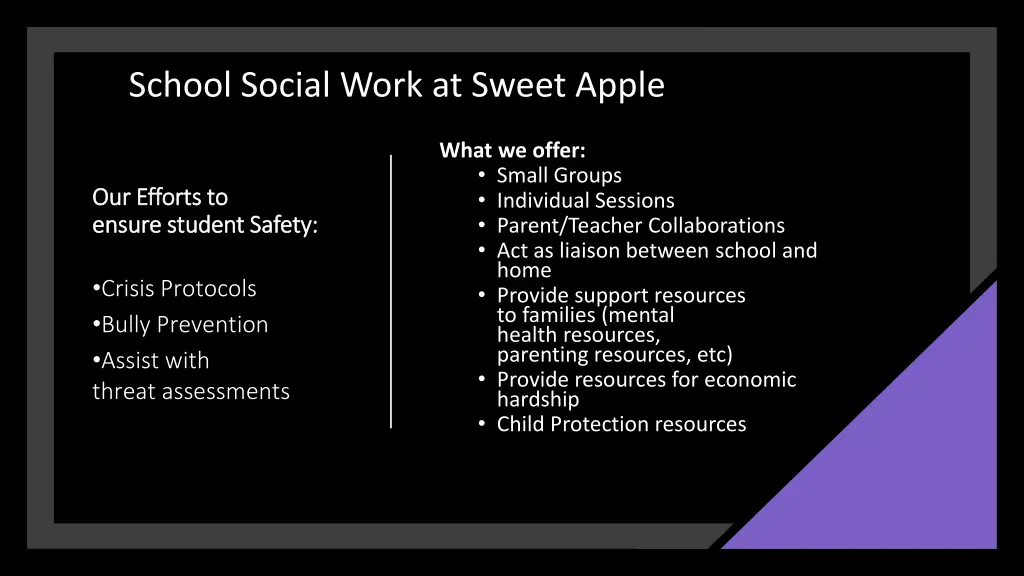 school social work at sweet apple