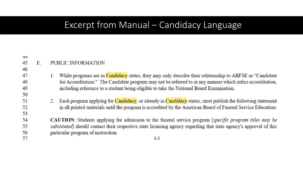 excerpt from manual candidacy language