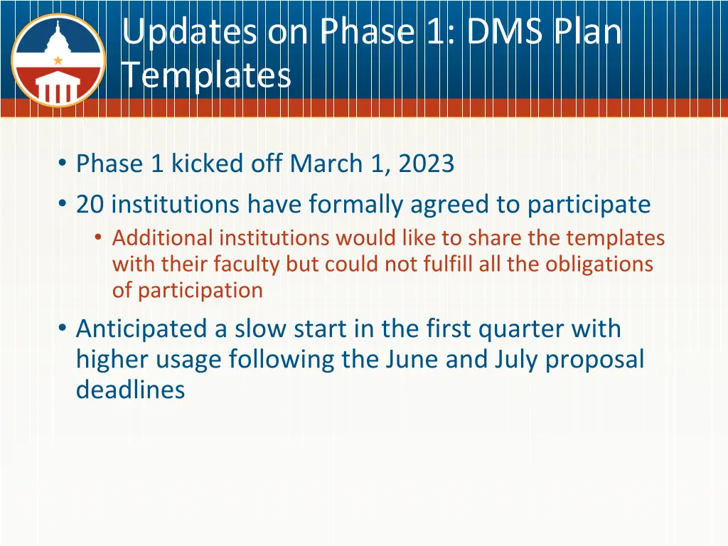 updates on phase 1 dms plan templates