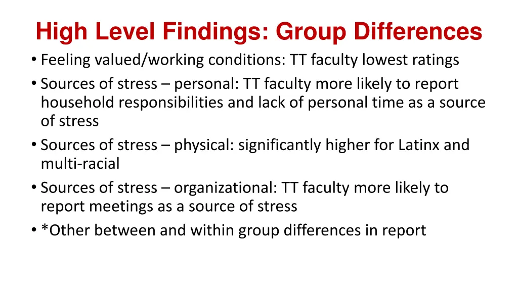 high level findings group differences feeling