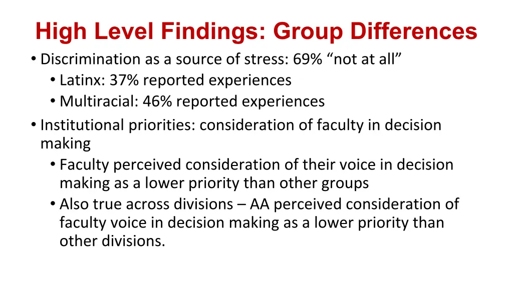 high level findings group differences