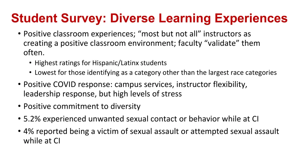 student survey diverse learning experiences