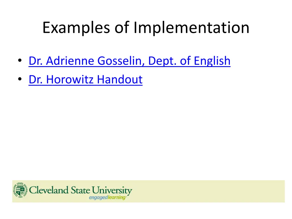 examples of implementation