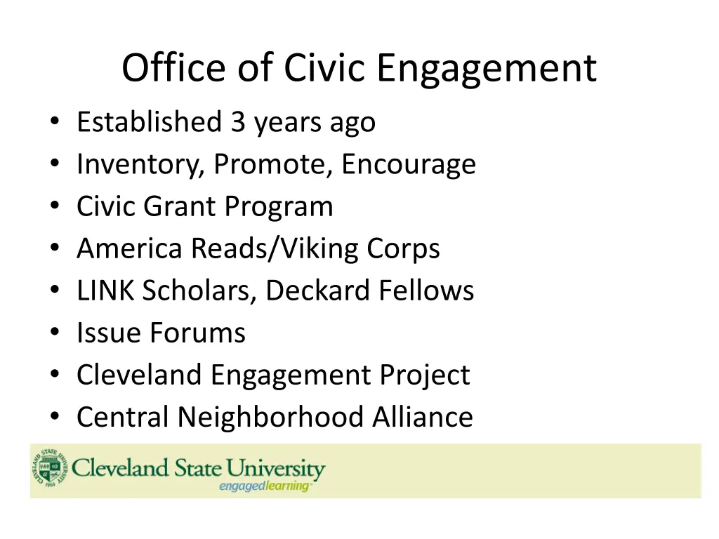 office of civic engagement established 3 years