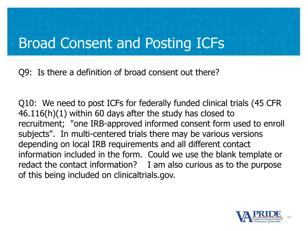 broad consent and posting icfs