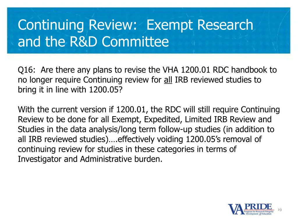 continuing review exempt research