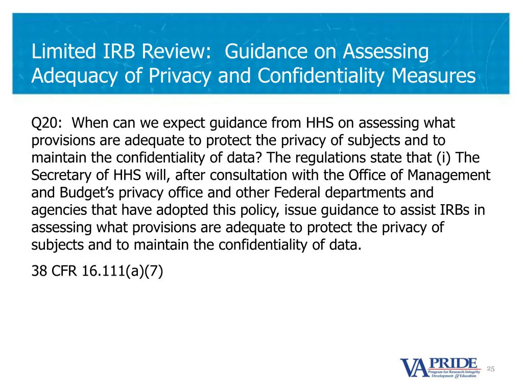 limited irb review guidance on assessing adequacy