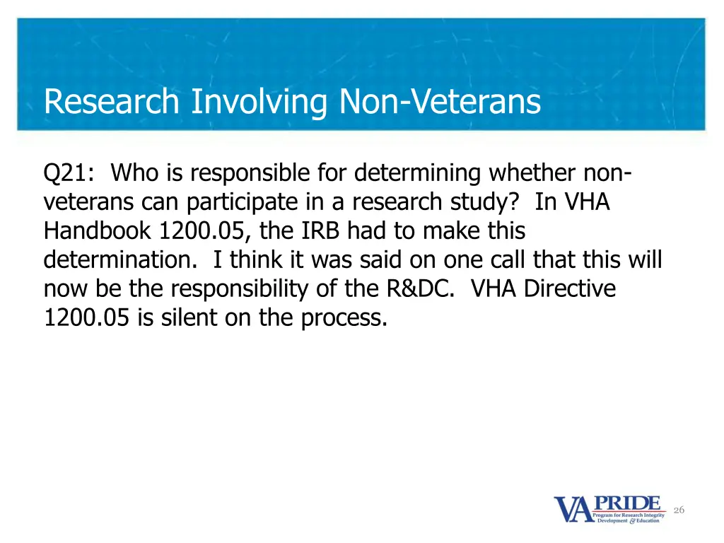 research involving non veterans