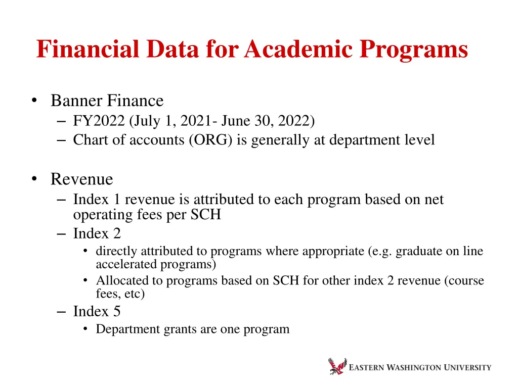 financial data for academic programs