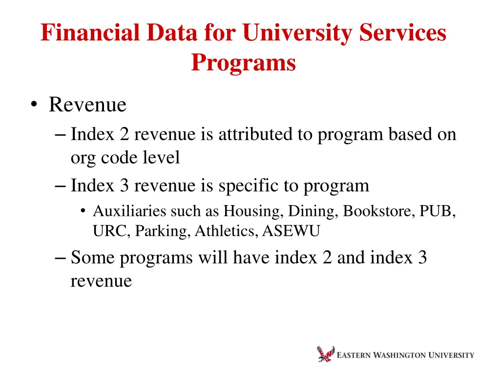 financial data for university services programs