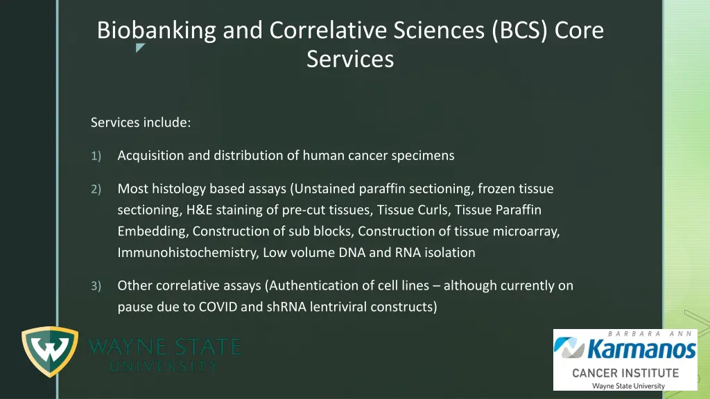 biobanking and correlative sciences bcs core 2