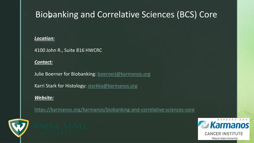 biobanking and correlative sciences bcs core