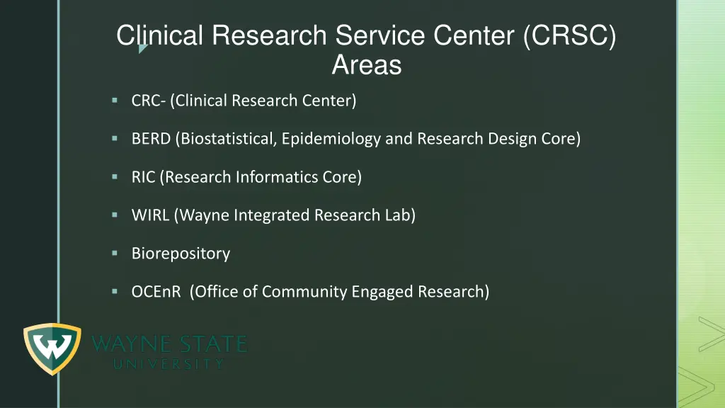 clinical research service center crsc areas