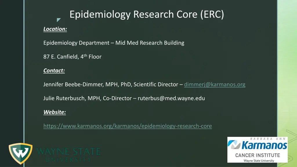 epidemiology research core erc location