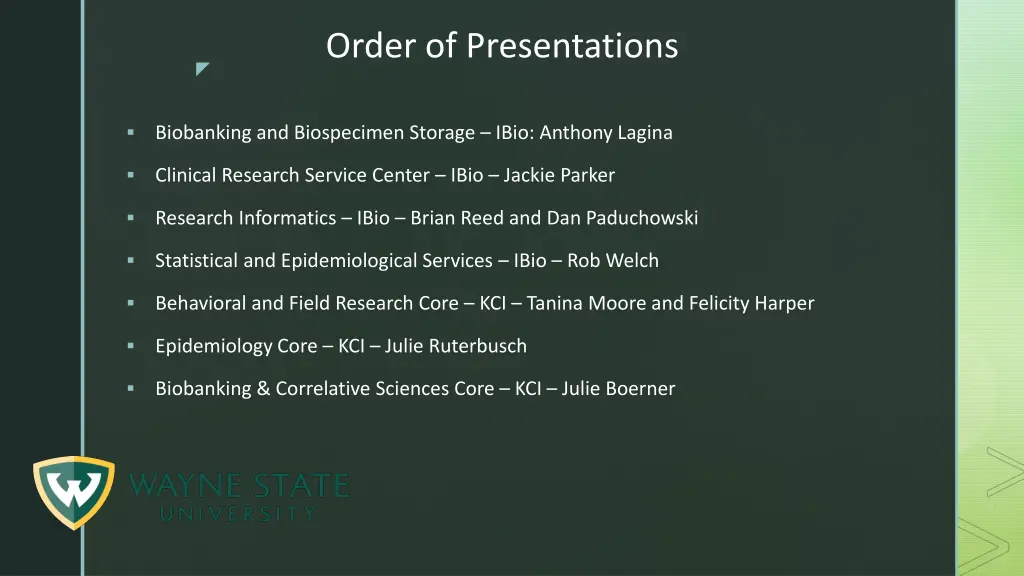 order of presentations