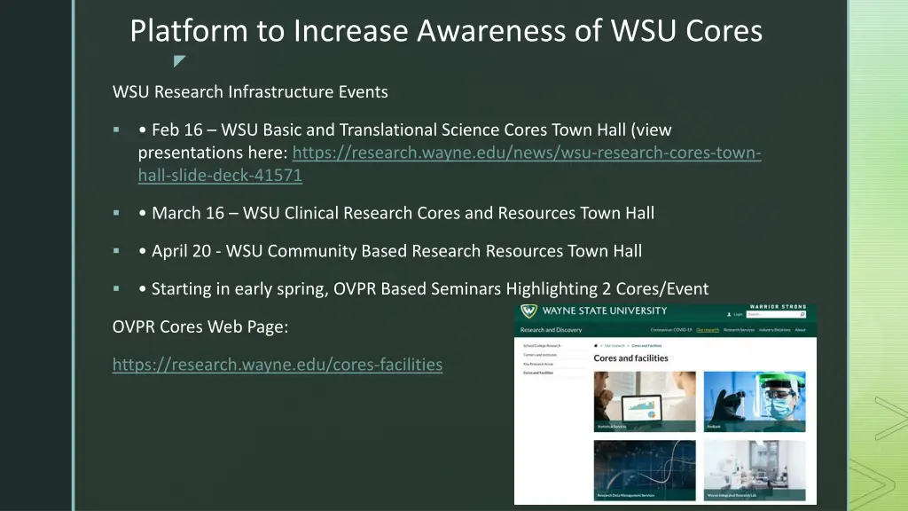 platform to increase awareness of wsu cores