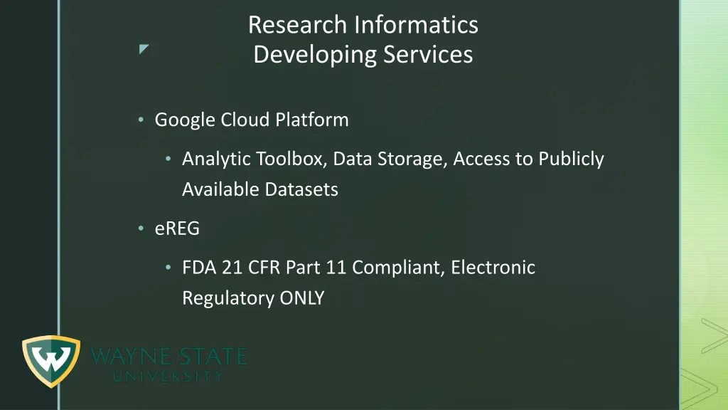 research informatics developing services