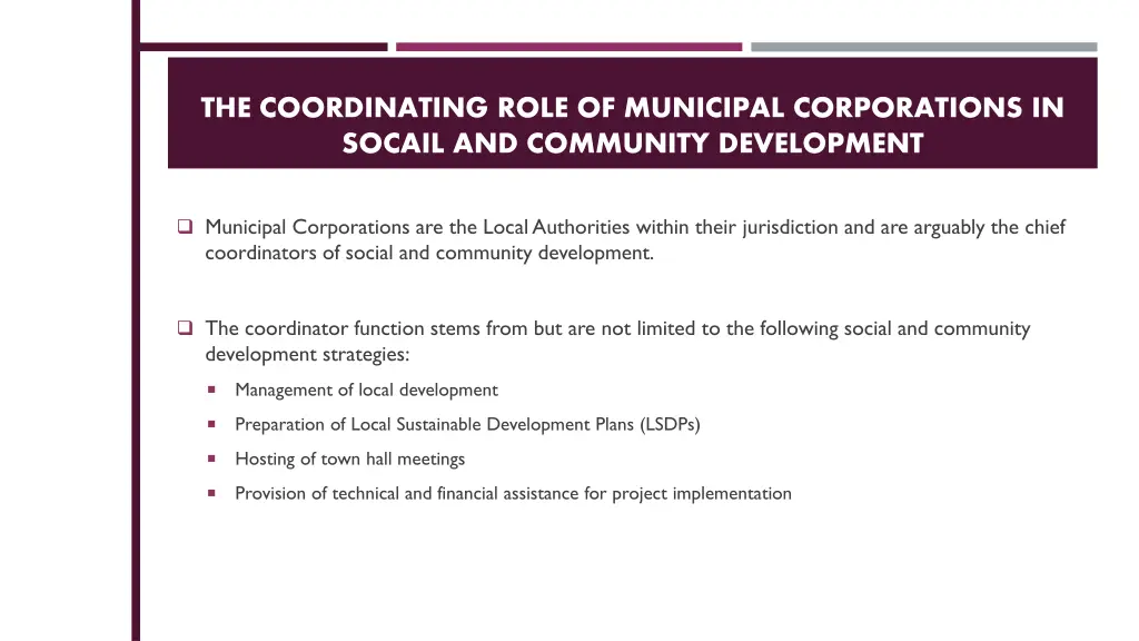 the coordinating role of municipal corporations