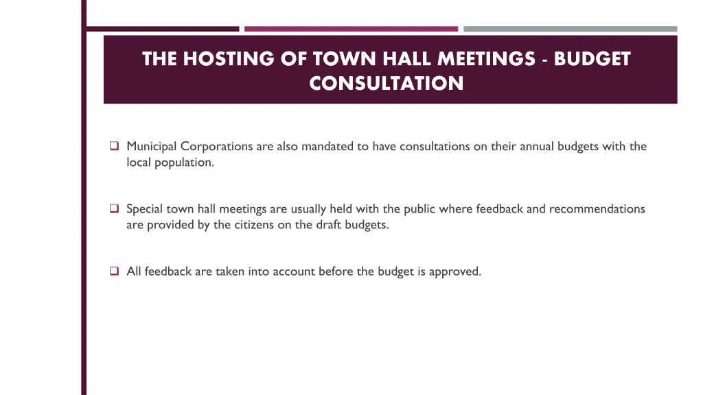 the hosting of town hall meetings budget