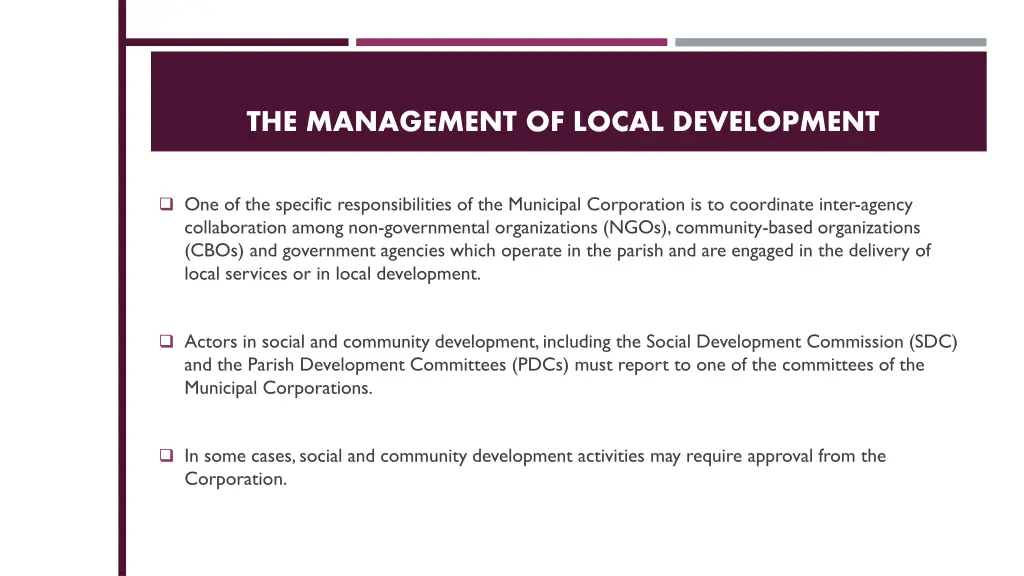 the management of local development