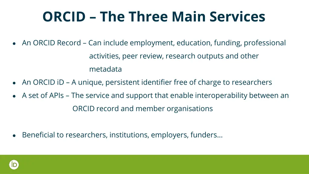 orcid the three main services