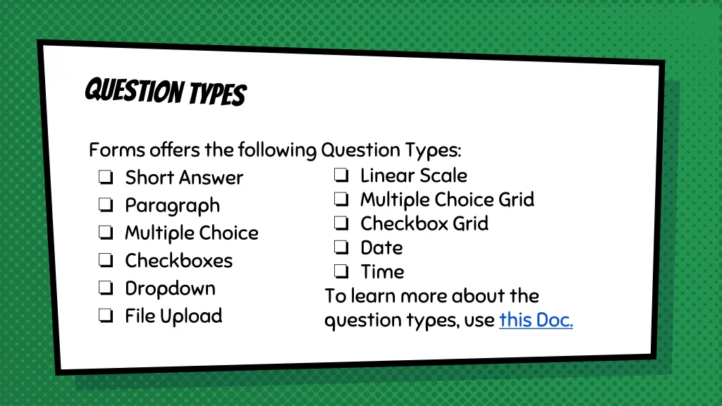 forms offers the following question types short