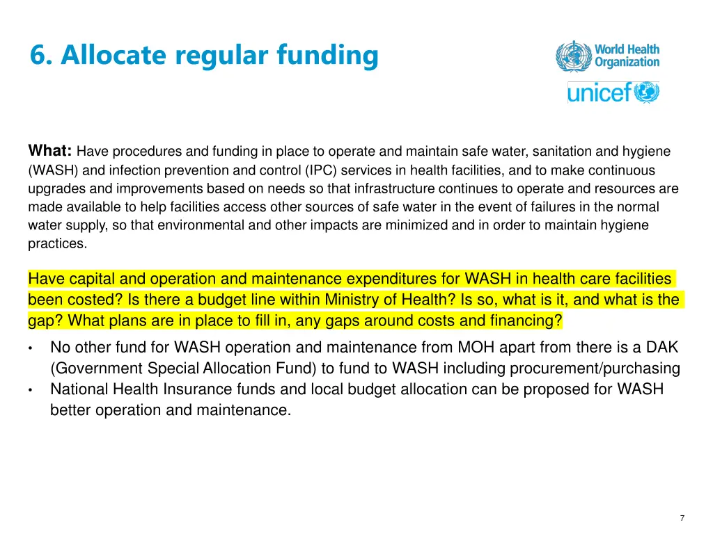 6 allocate regular funding