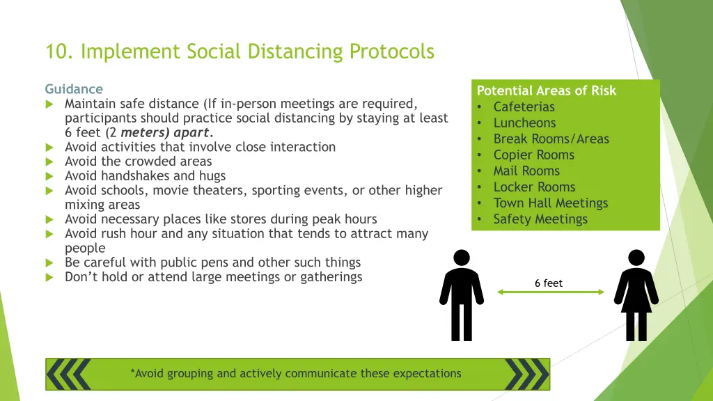 10 implement social distancing protocols