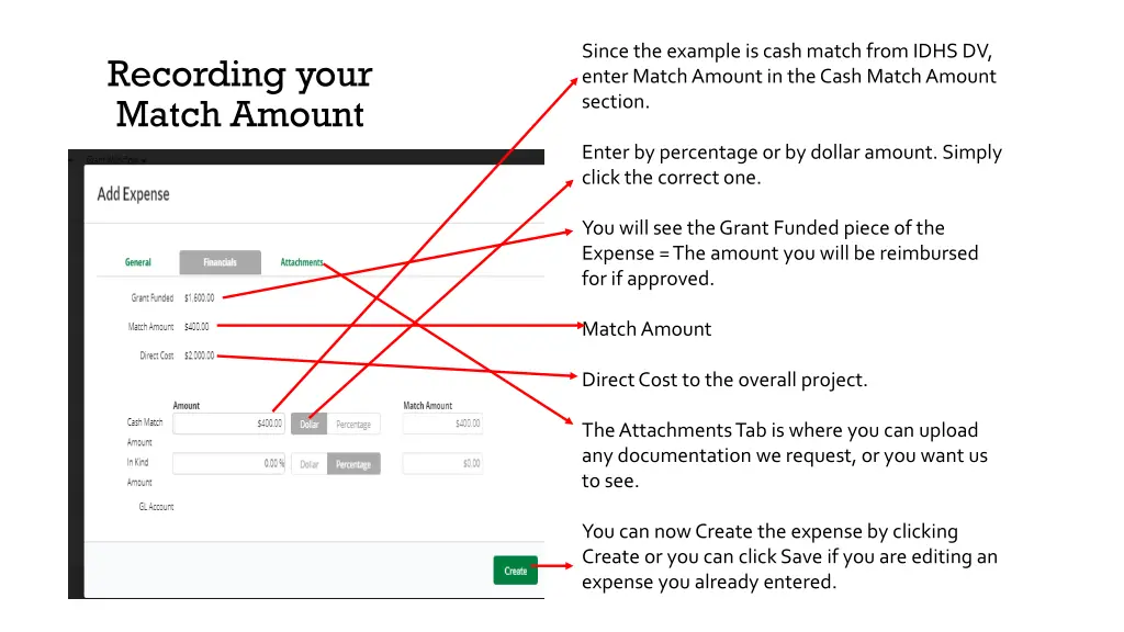 since the example is cash match from idhs