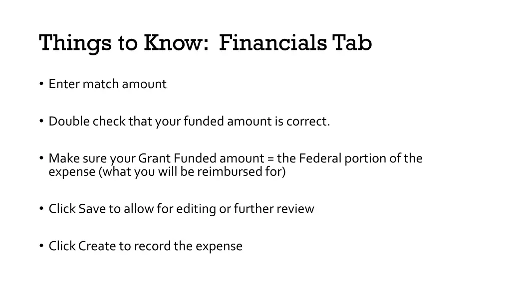 things to know financials tab