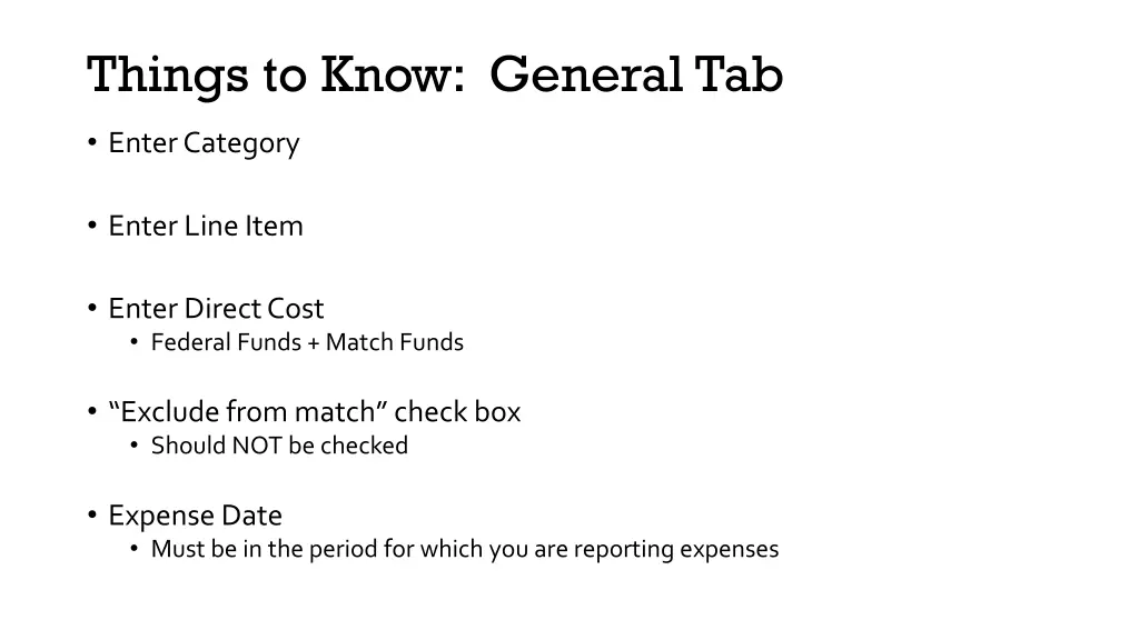 things to know general tab