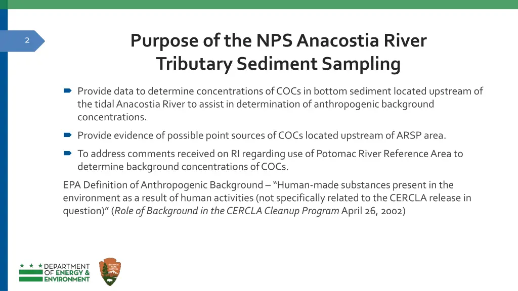 purpose of the nps anacostia river tributary