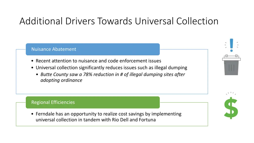 additional drivers towards universal collection