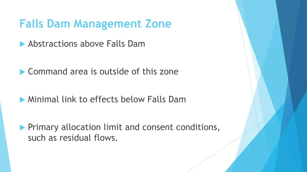 falls dam management zone 1