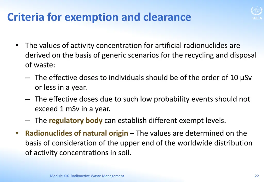 criteria for exemption and clearance